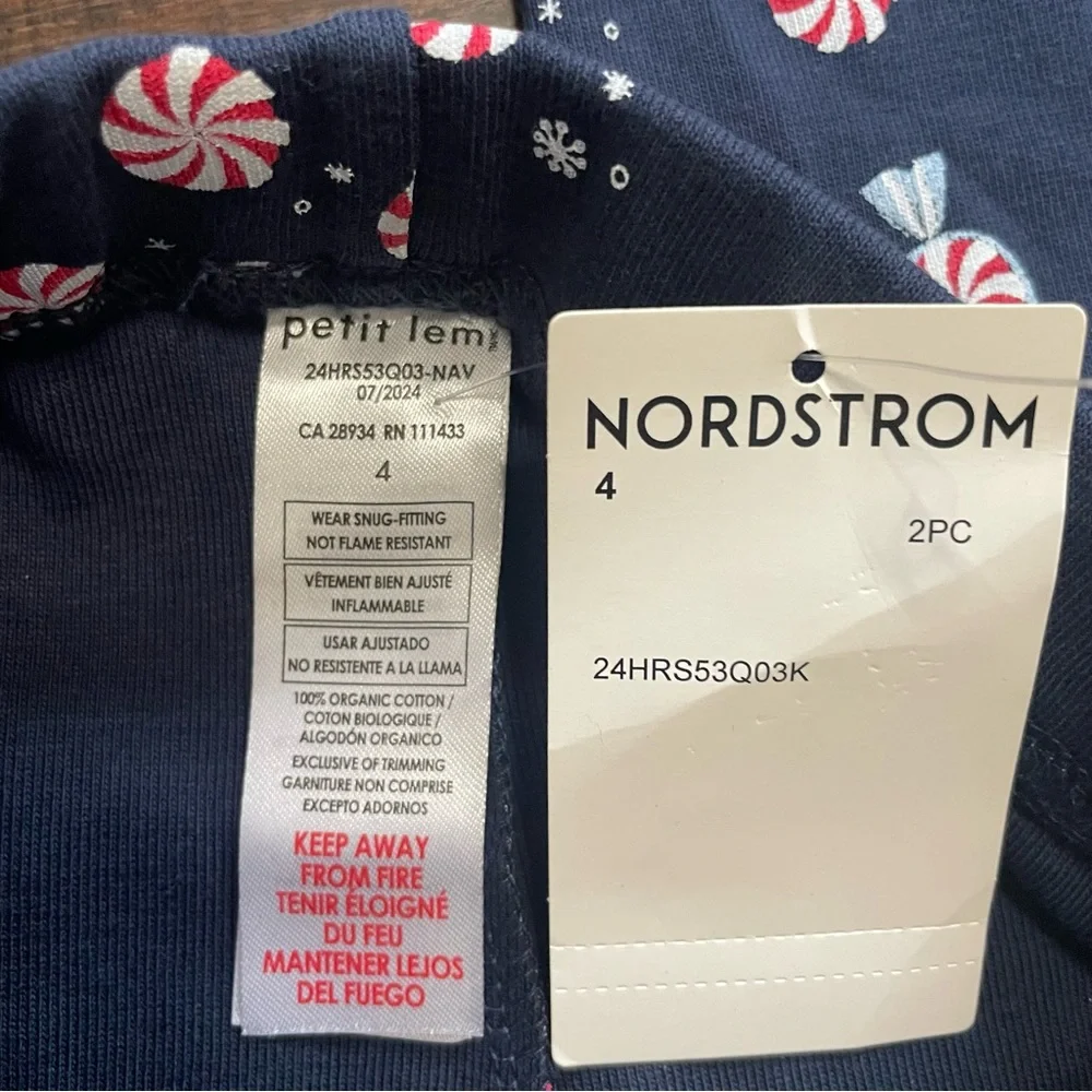 Petit Lem Navy Blue Peppermint Starlight Spiral Holiday Pajama Set NWT